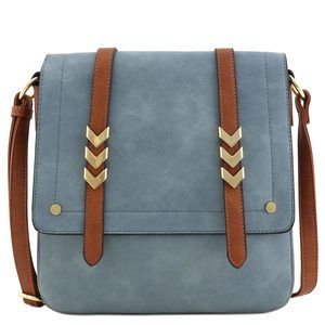 Double Compartment Large Flapover Crossbody Bag With Colorblock Straps Blue :^)